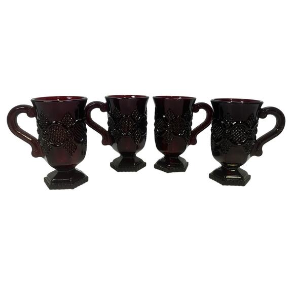Avon Cape Cod Ruby Red 5" Footed Coffee Cup Set of 4 - Picture 1 of 5